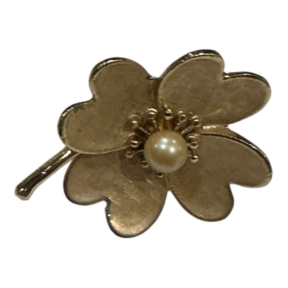Clover Brooch with Pearl Accent gold toned - Picture 3 of 10